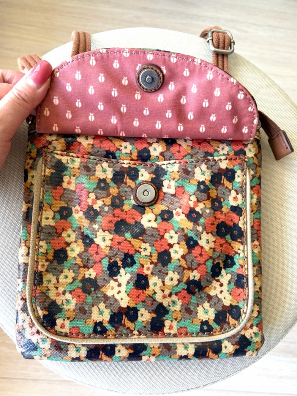 Fossil Floral Coated Canvas Crossbody Bag Small Boho Adjustable Strap - Picture 3 of 10